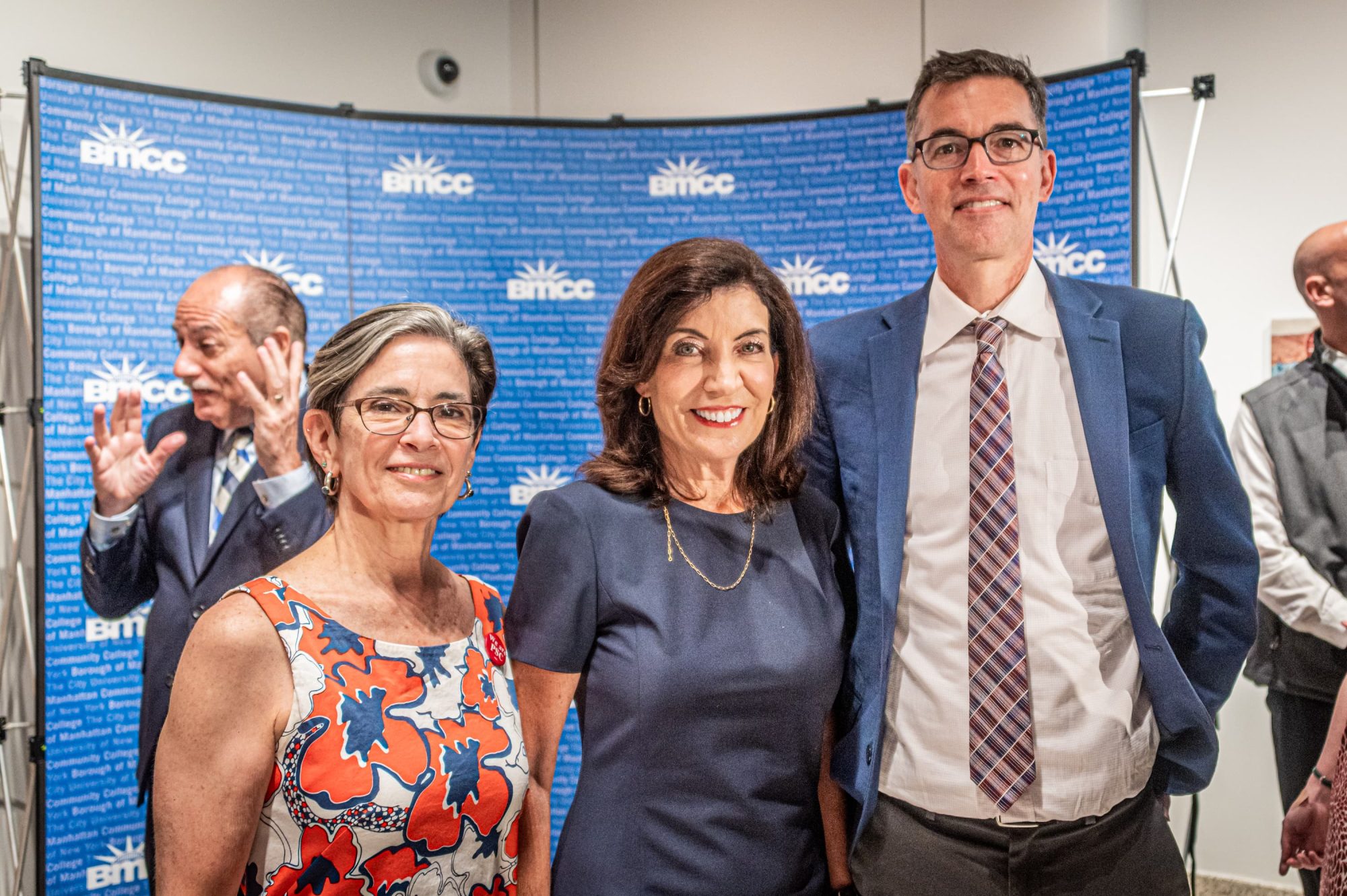 Left to right: PSC First VP Andrea Vasquez, Governor Kathy Hochul, PSC President James Davis