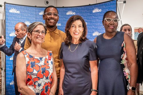 Left to right: PSC First VP Andrea Vasquez, former CUNY Rising Director Remy Salas, Governor Kathy Hochul, PSC Treasurer Felicia Wharton