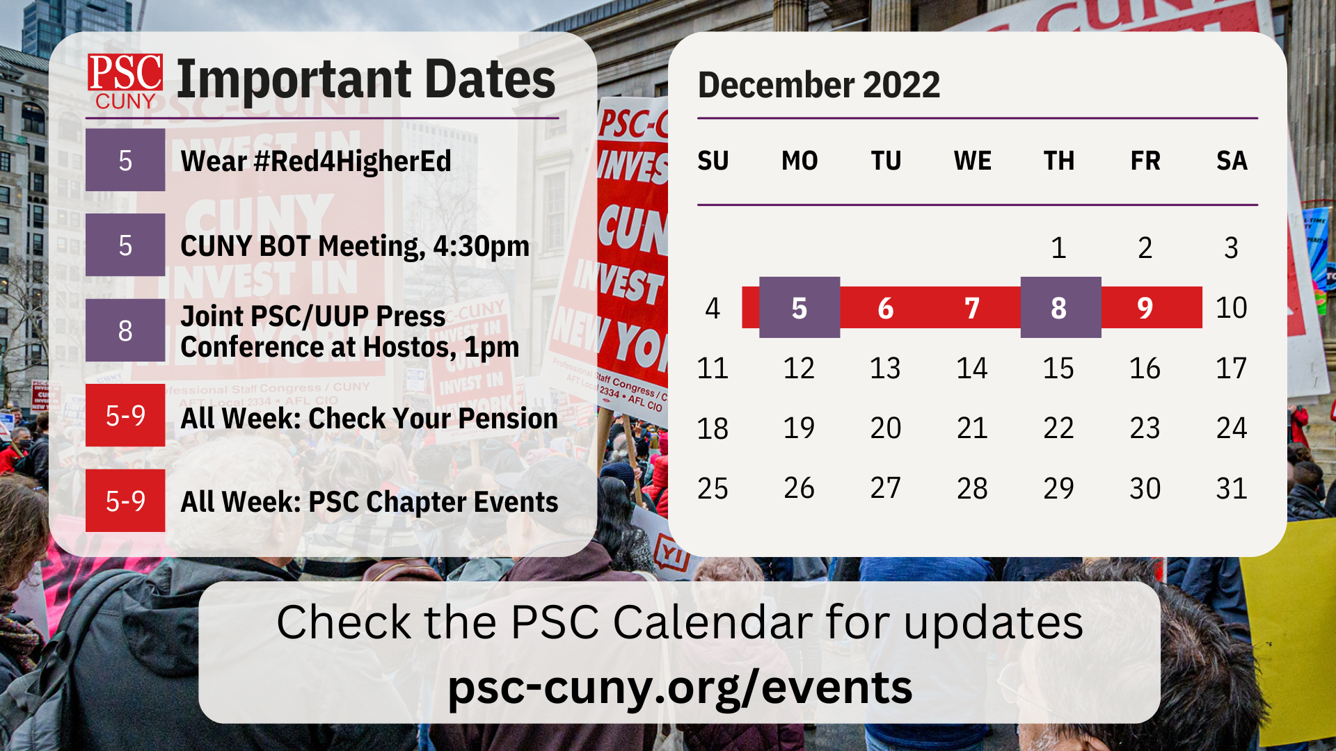 PSC Calendar of Important Dates Dec 2022