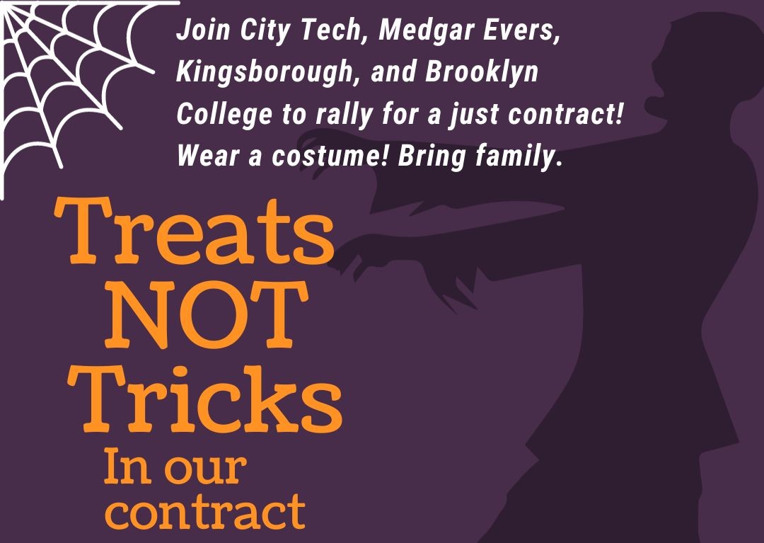 Image of a zombie with the text "tricks not treats in our contract"