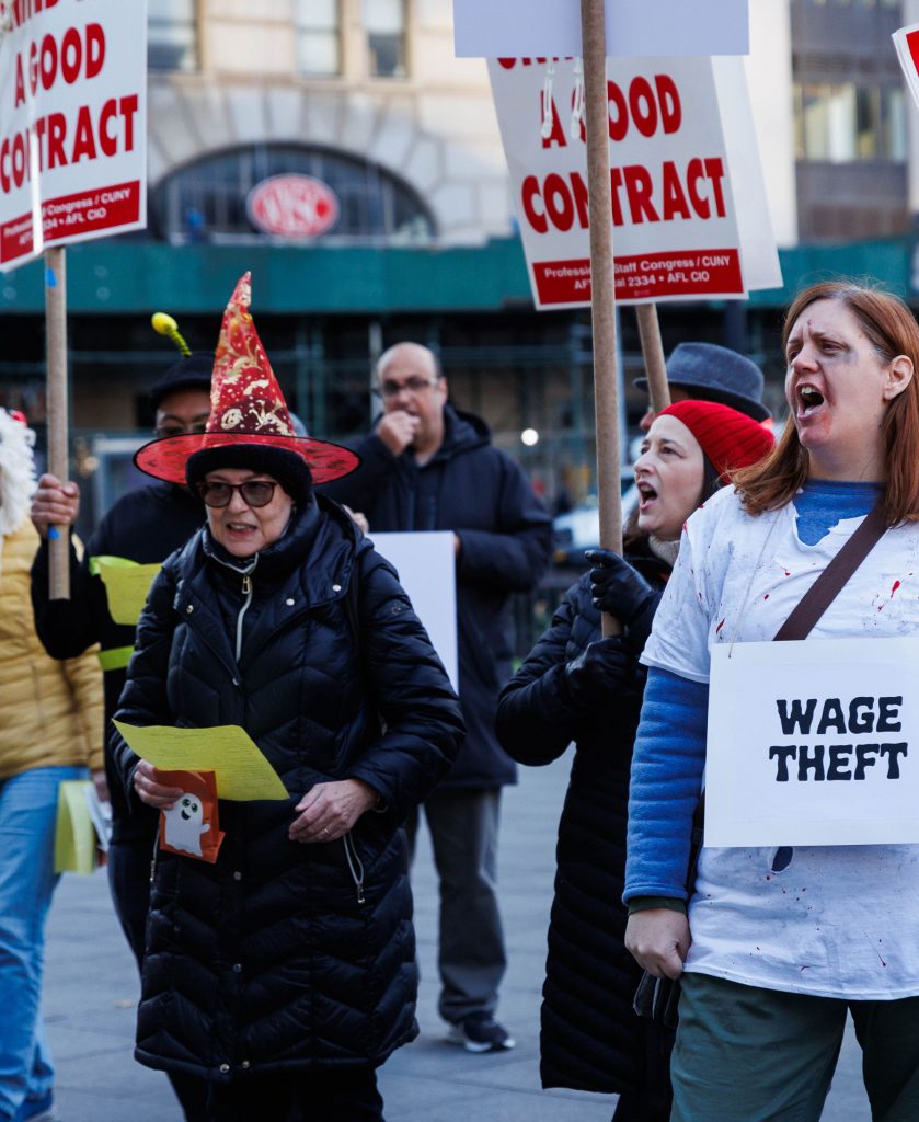 Members for a just contract in Brooklyn. photo: Paul Frangipane