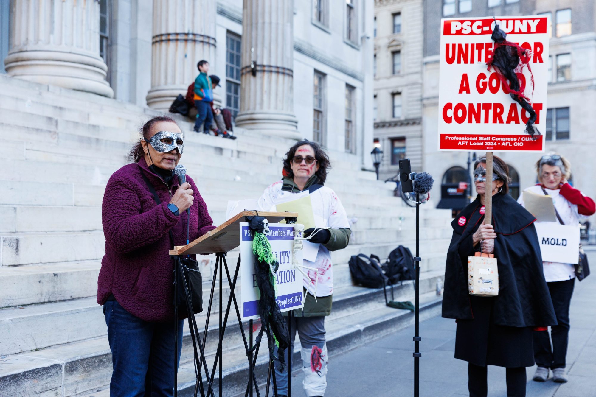 Picture from Halloween / Day of the Dead themed contract and budget rally in Brooklyn by Paul Frangipane