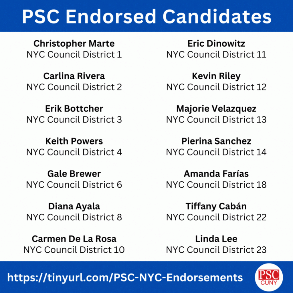 List of PSC endorsed council candidates Fall 2023
