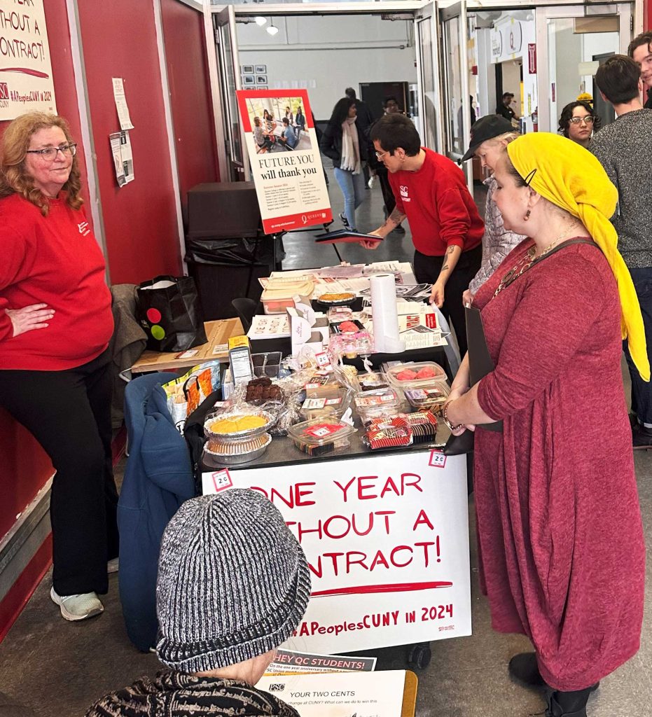 Members hold a bake sale at Queens College and ask for ‘two cents.’ 