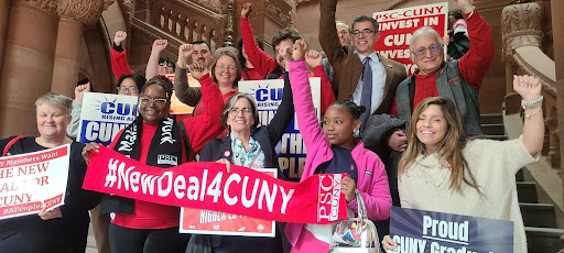 PSC members visited dozens of legislators and rallied with NYSUT and UUP in the NYS Capitol on March 26th.