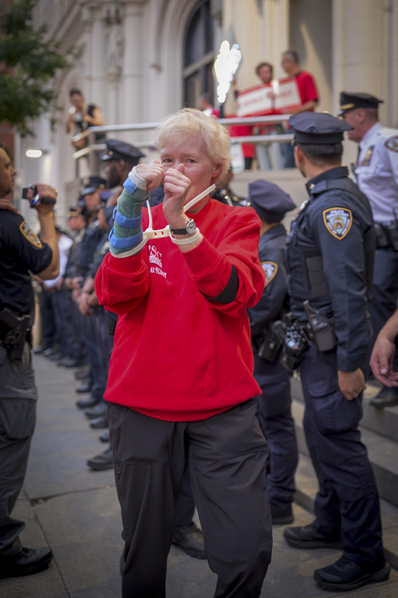 PSC Members are arrested while demanding a fair economic offer from CUNY Trustees (Photo by Erik McGregor)