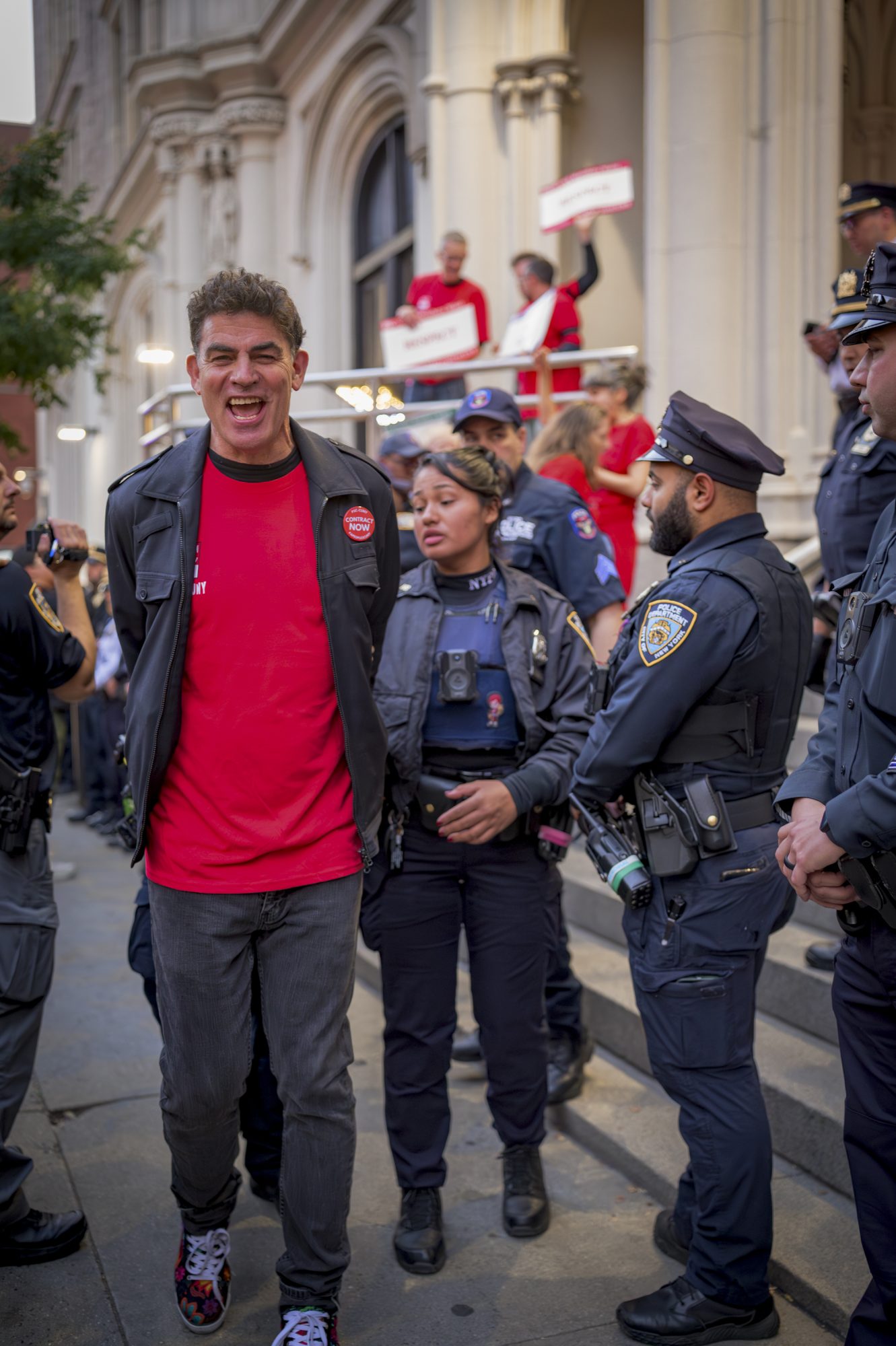 PSC Members are arrested while demanding a fair economic offer from CUNY Trustees (Photo by Erik McGregor)