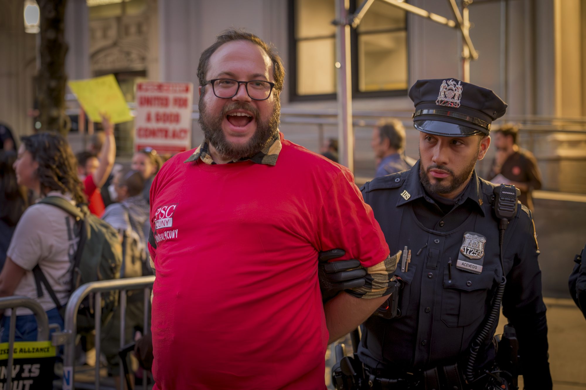 PSC Members are arrested while demanding a fair economic offer from CUNY Trustees (Photo by Erik McGregor)