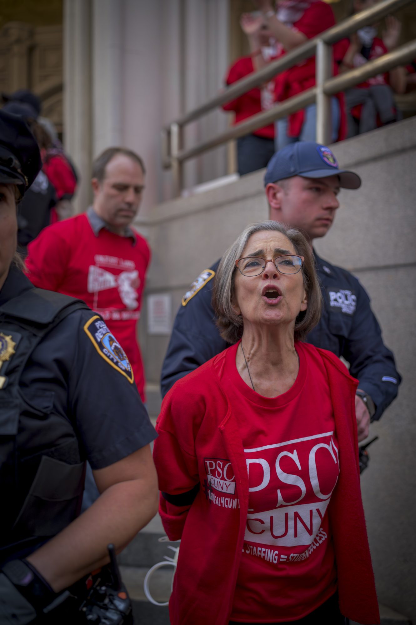 PSC Members are arrested while demanding a fair economic offer from CUNY Trustees (Photo by Erik McGregor)