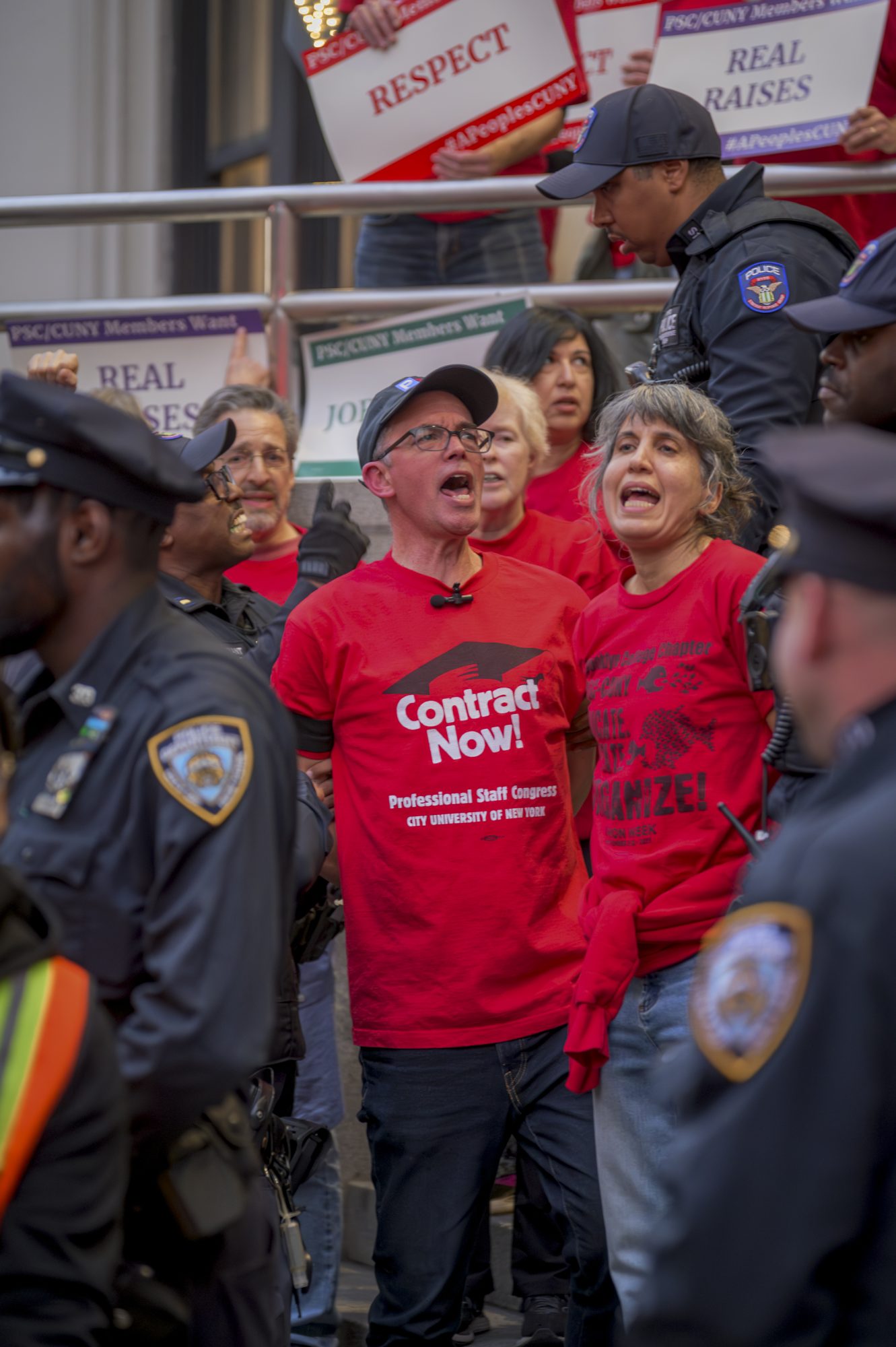 PSC Members are arrested while demanding a fair economic offer from CUNY Trustees (Photo by Erik McGregor)