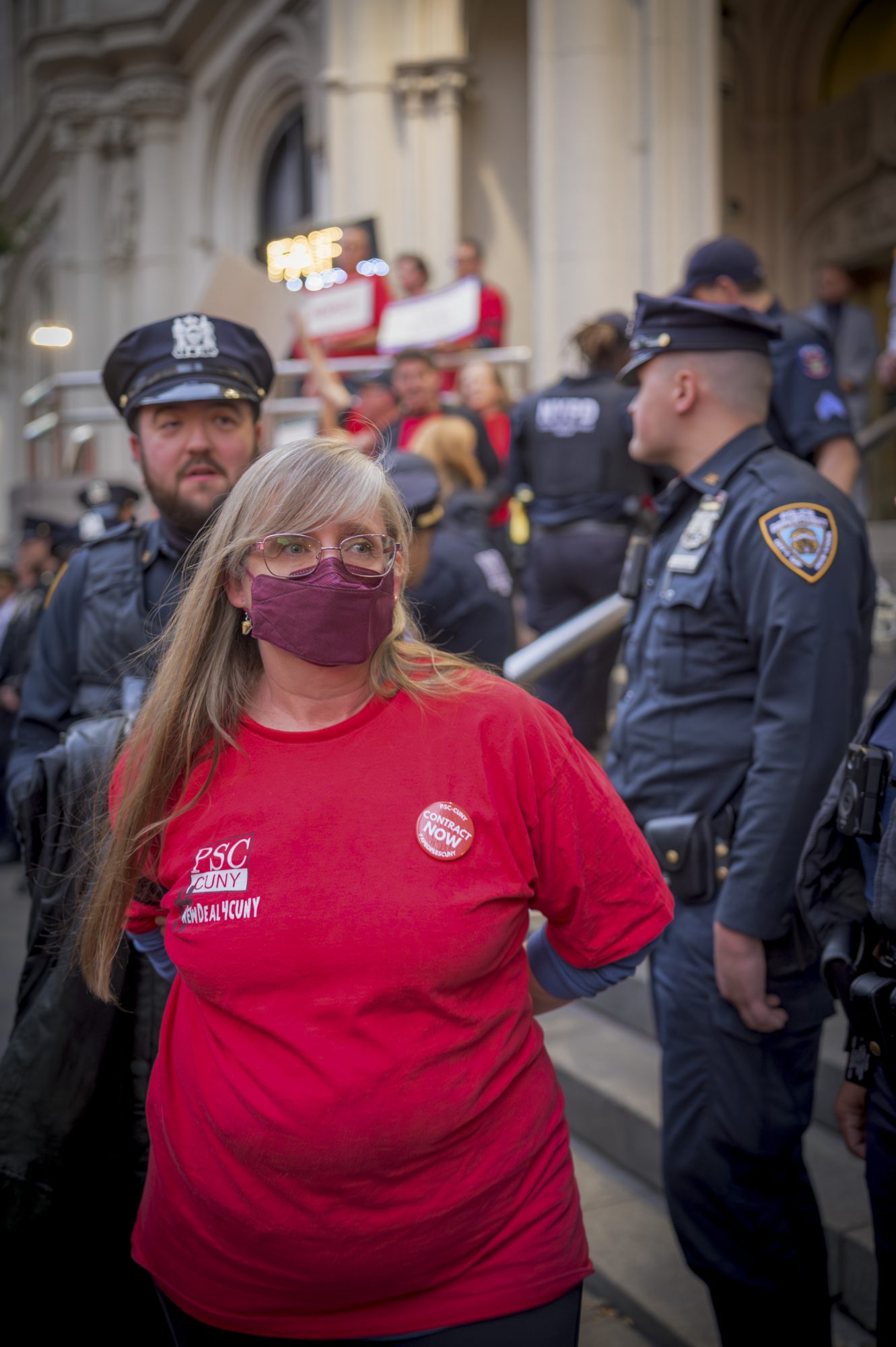 PSC Members are arrested while demanding a fair economic offer from CUNY Trustees (Photo by Erik McGregor)