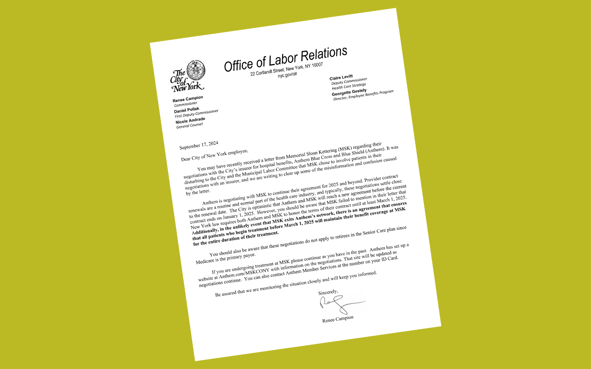 NYC Commissioner of Labor Relations follow-up letter hero slider