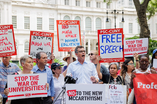 PSC President James Davis leads Hands Off Higher Ed! Hands Off CUNY! Rally 